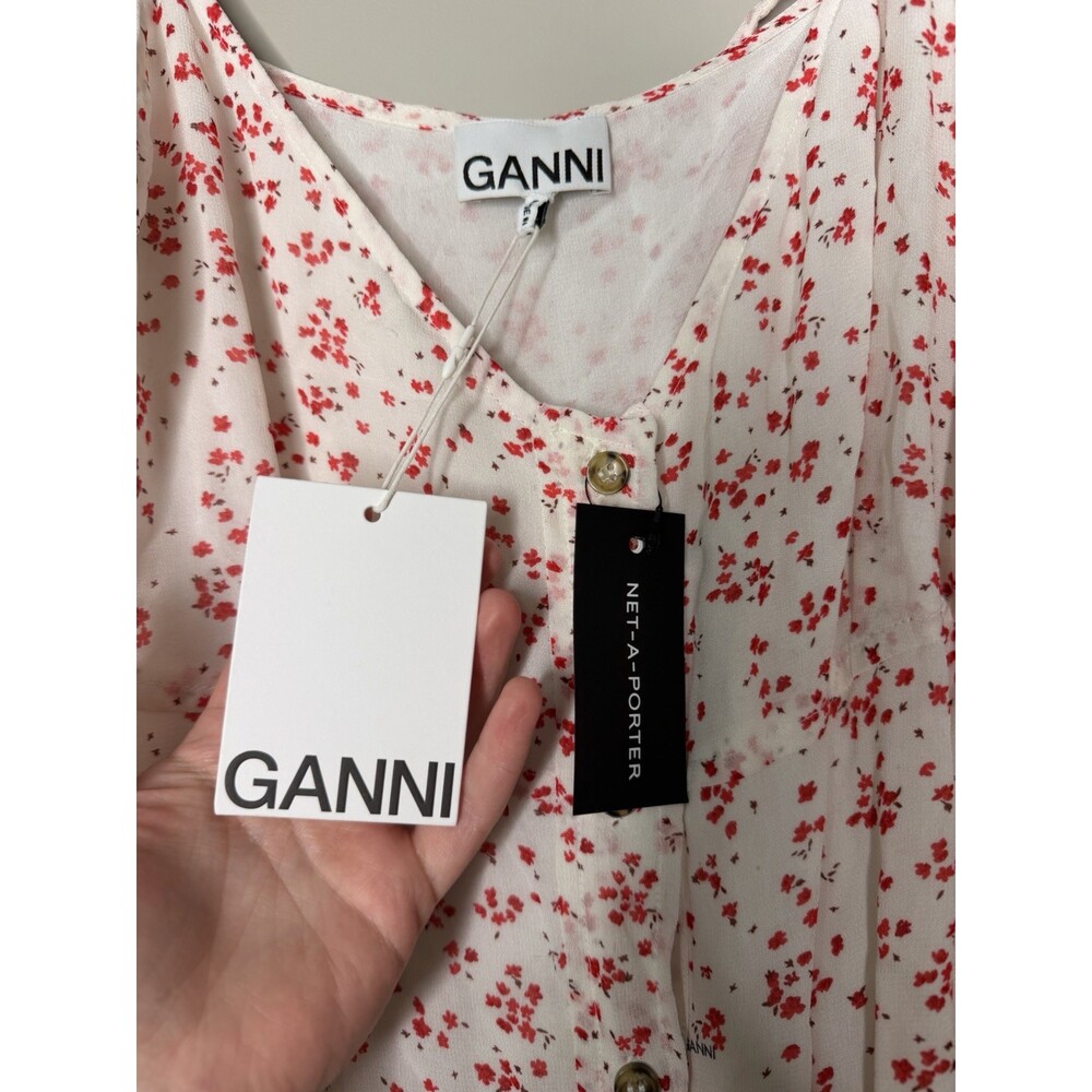 GANNI NWT Printed Georgette Maxi Dress 'Egret' Red Floral Size 42 US Large - Picture 7 of 13